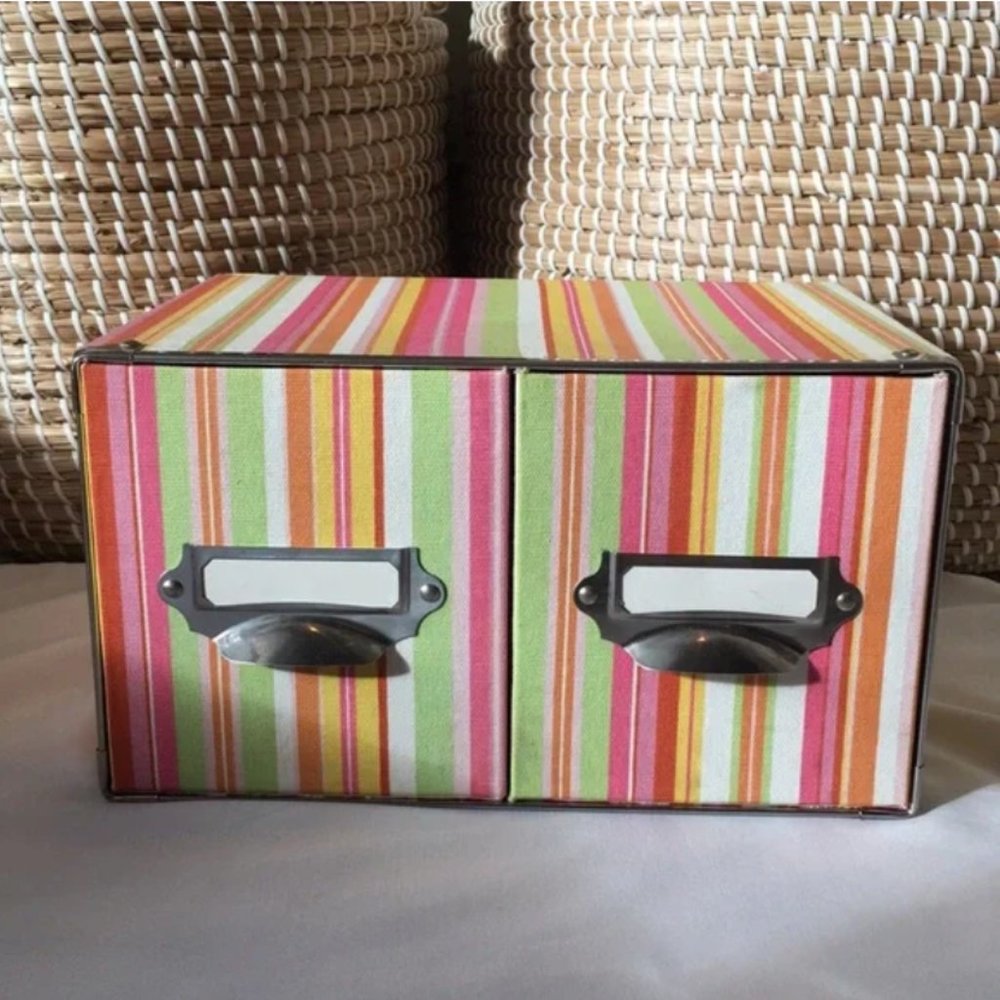 Striped Storage Box with 2 Pull Out Draws